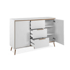 Madia con 2 ante e 3 cassetti colore bianco e particolari quercia 135x90H cm - Borgo