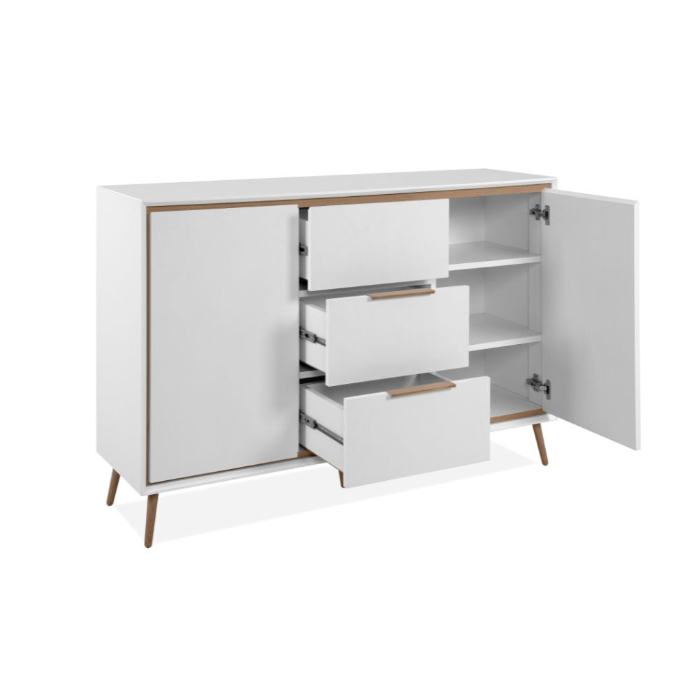 Madia con 2 ante e 3 cassetti colore bianco e particolari quercia 135x90H cm - Borgo