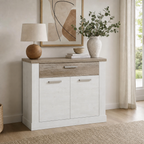 Madia 2 ante e 1 cassetto 101 cm pino bianco con top rovere antico Flux