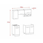 Cucina monoblocco 180 cm senza elettrodomestici colore bianco e rovere Nina