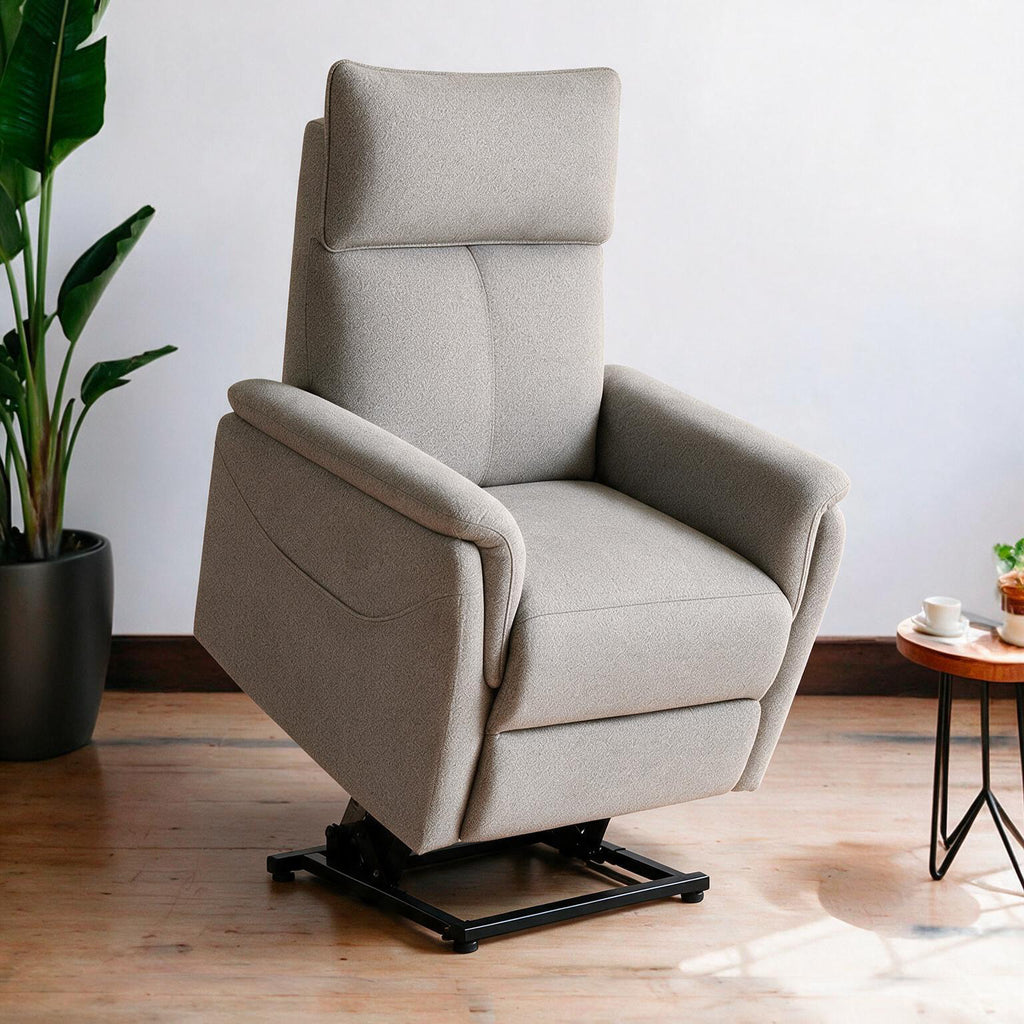Poltrona alzapersona con recliner elettrico in tessuto beige Motion