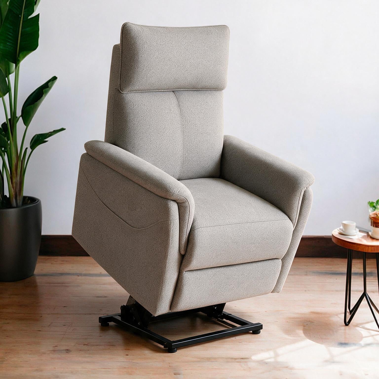 Poltrona alzapersona con recliner elettrico in tessuto beige Motion