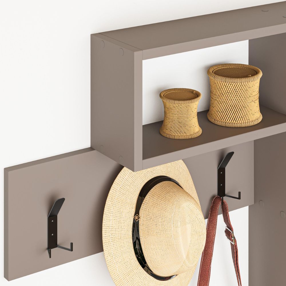 Wandgarderobe mit Haken und Ablagen in Taupe - Game