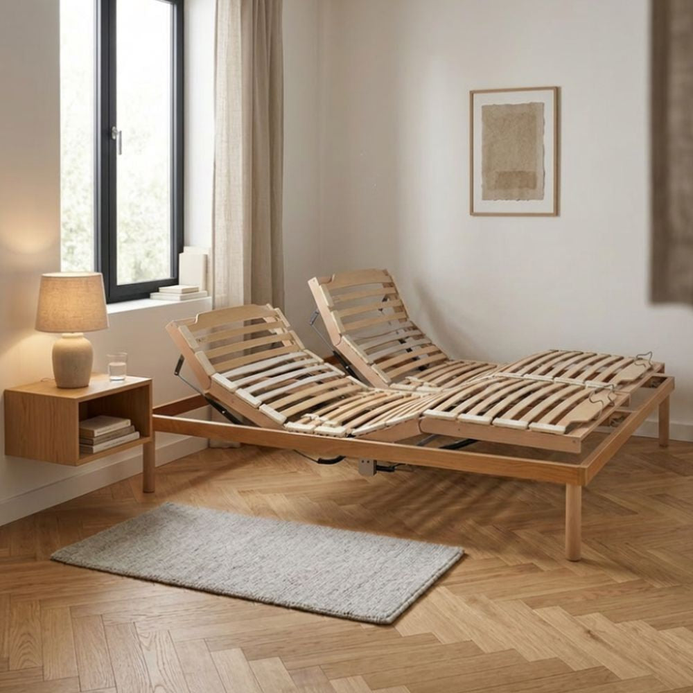Elektrischer Lattenrost 160x190 cm aus Holz mit verstellbarem Kopf- und Fußteil