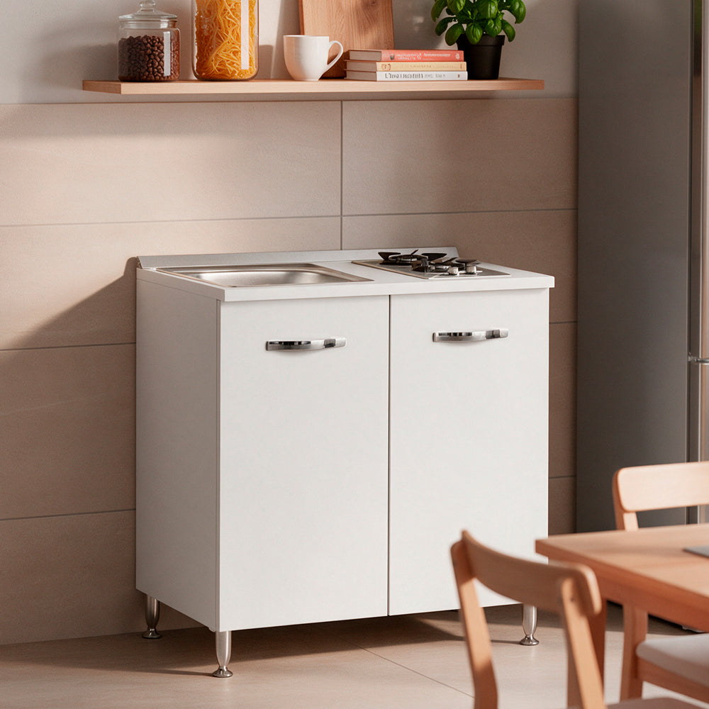 Cucinino con 2 ante colore bianco larice lavello e piano cottura 80x60x85H cm