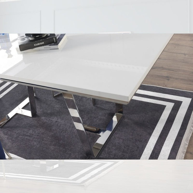 Tavolo moderno colore bianco laccato lucido 185x95 cm - Enzio