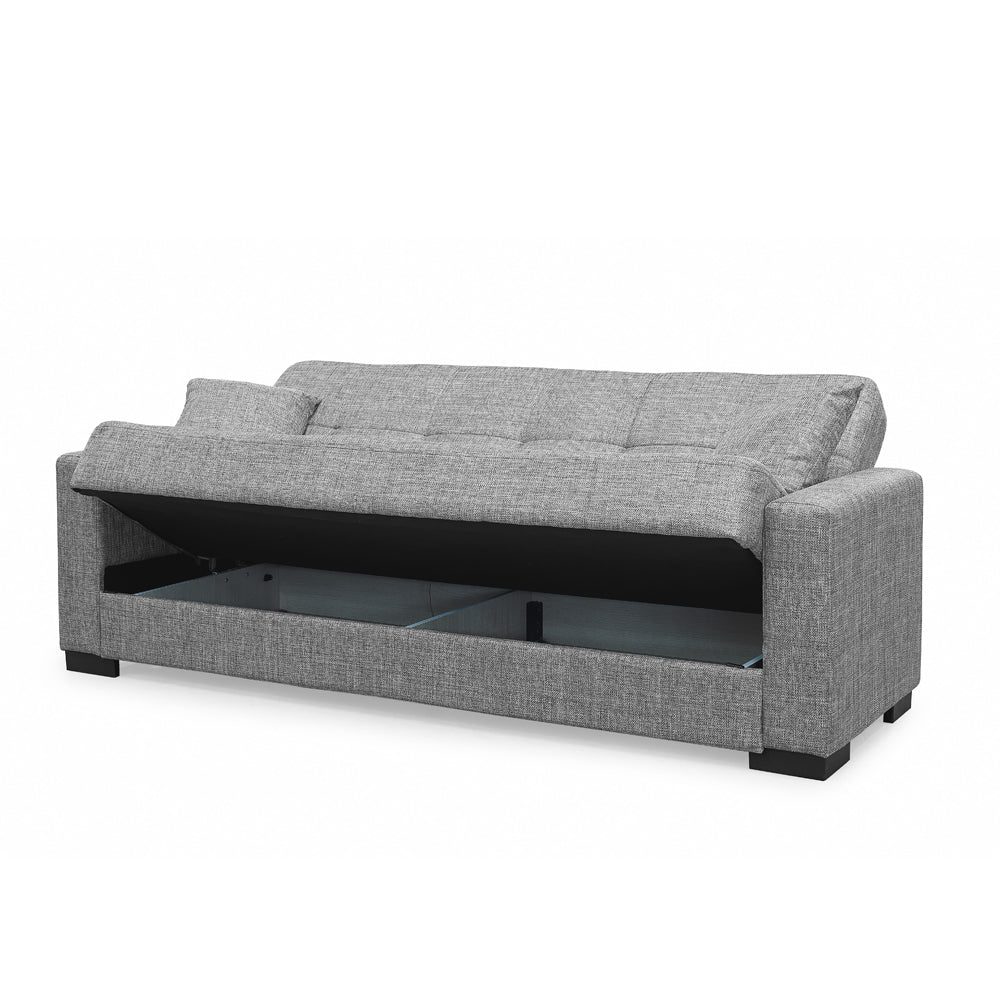 Canapé convertible 3 places coffre tissu gris 225 cm - Malpensa