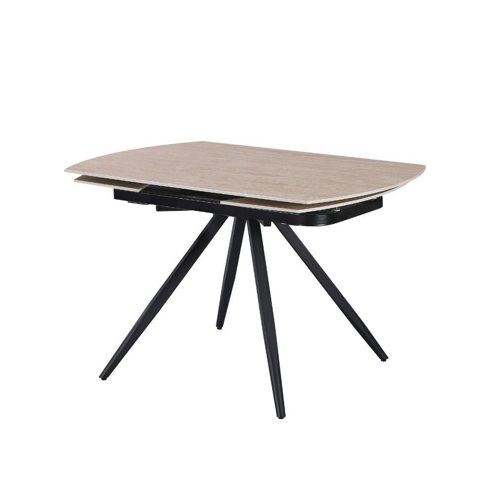 Tavolo girevole allungabile con piano in ceramica effetto marmo travertino 120x88x76H Kitti