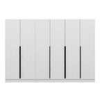 Kleiderschrank mit 6 Drehtüren in Weiß, geriffelte Optik, 270x52x210H cm – Wilmy