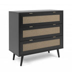 Cassettiera 80x80h cm con 3 cassetti colore nera con frontali vimini - Vienna03A