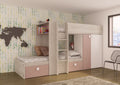 Lit superposé pour deux enfants avec tiroirs et armoire couleur blanc vieilli et rose antique - Bunky