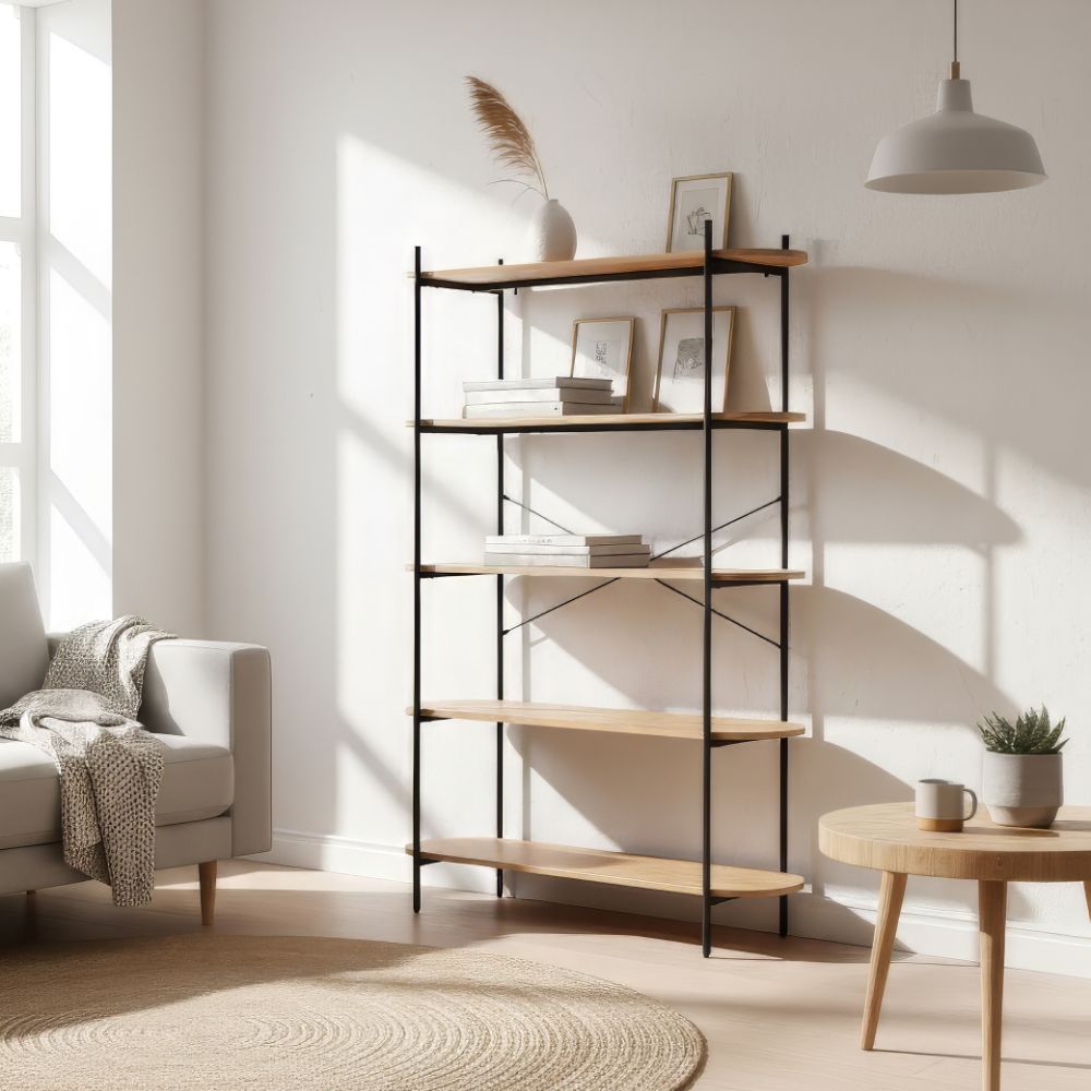 Libreria con 5 ripiani rovere e struttura in metallo nero Hanoi20B