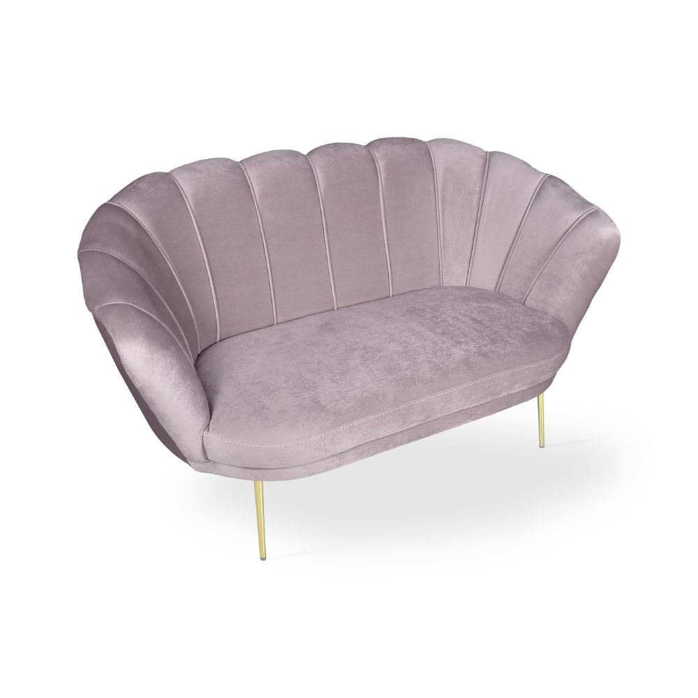 Muschelsofa Zweisitzer Samt Glyzinie goldene Beine 135x75H cm - Orel