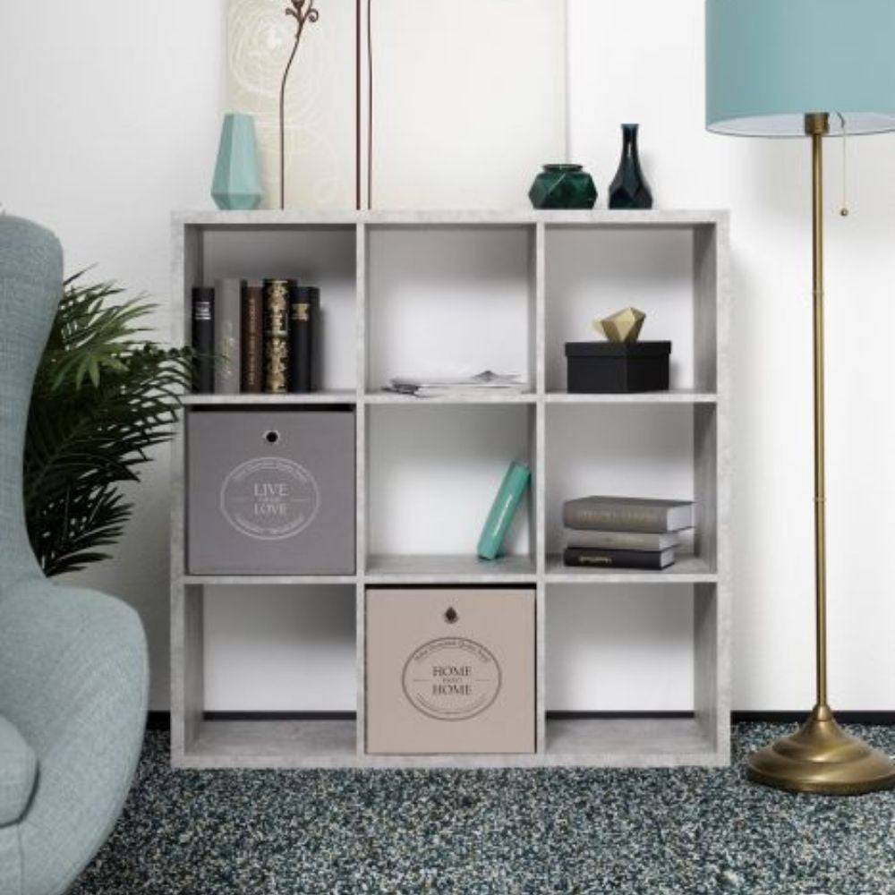 Libreria divisorio 107x107H cm in legno con 9 cubi colore beton - Max9