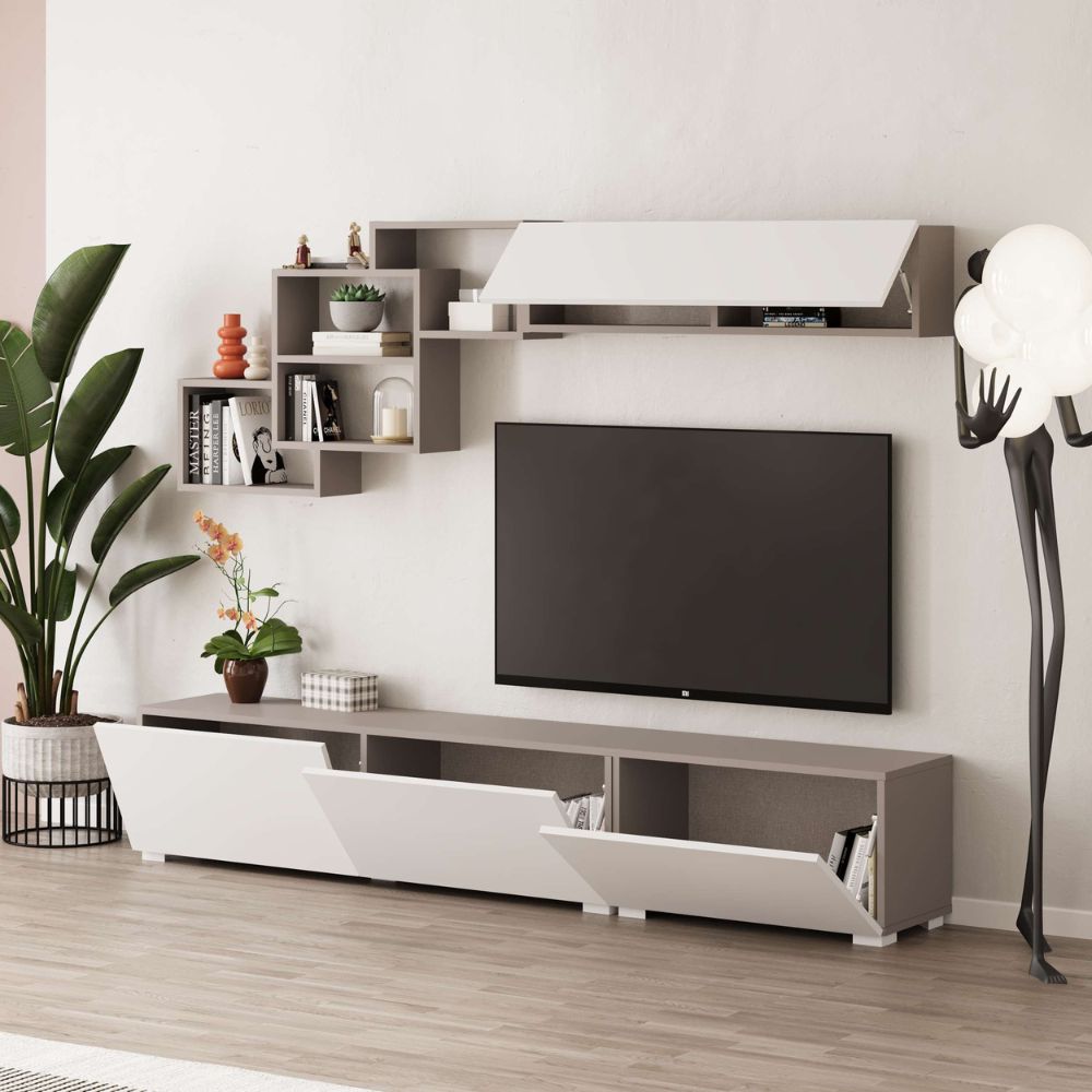 Parete attrezzata colore bianco e tortora 210x35x39H Free