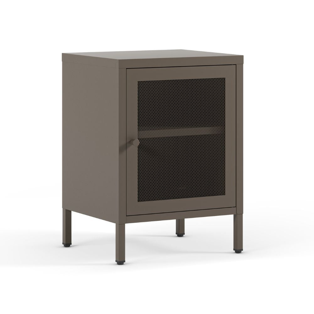 Comodino in metallo mocha con anta reticolata 40x35x60H Fayna