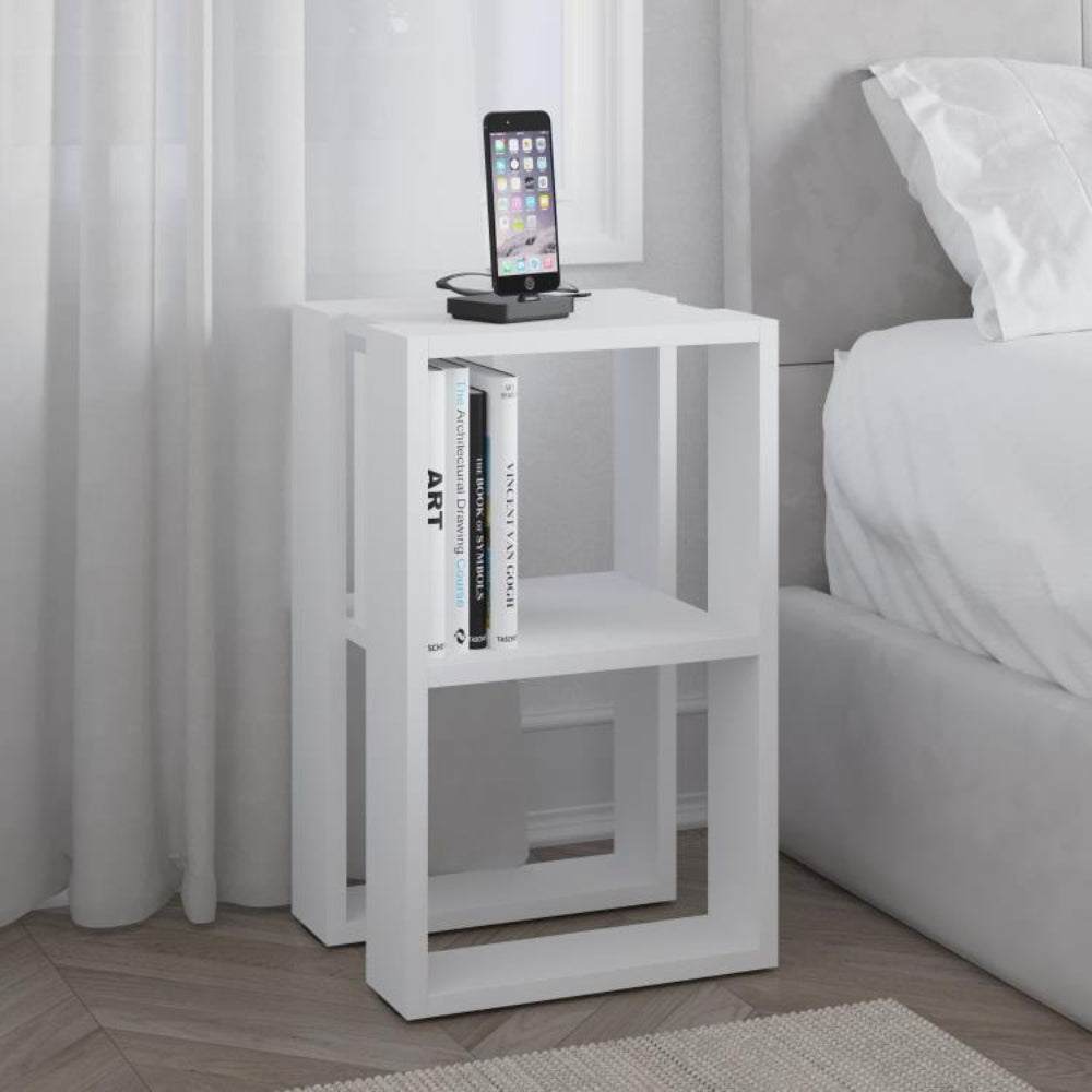 Comodino due ripiani 34x30x55h colore bianco Lonie