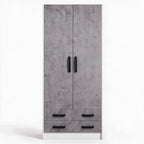 Kleiderschrank mit zwei Türen und zwei Schubladen in Zementoptik 91x210H cm