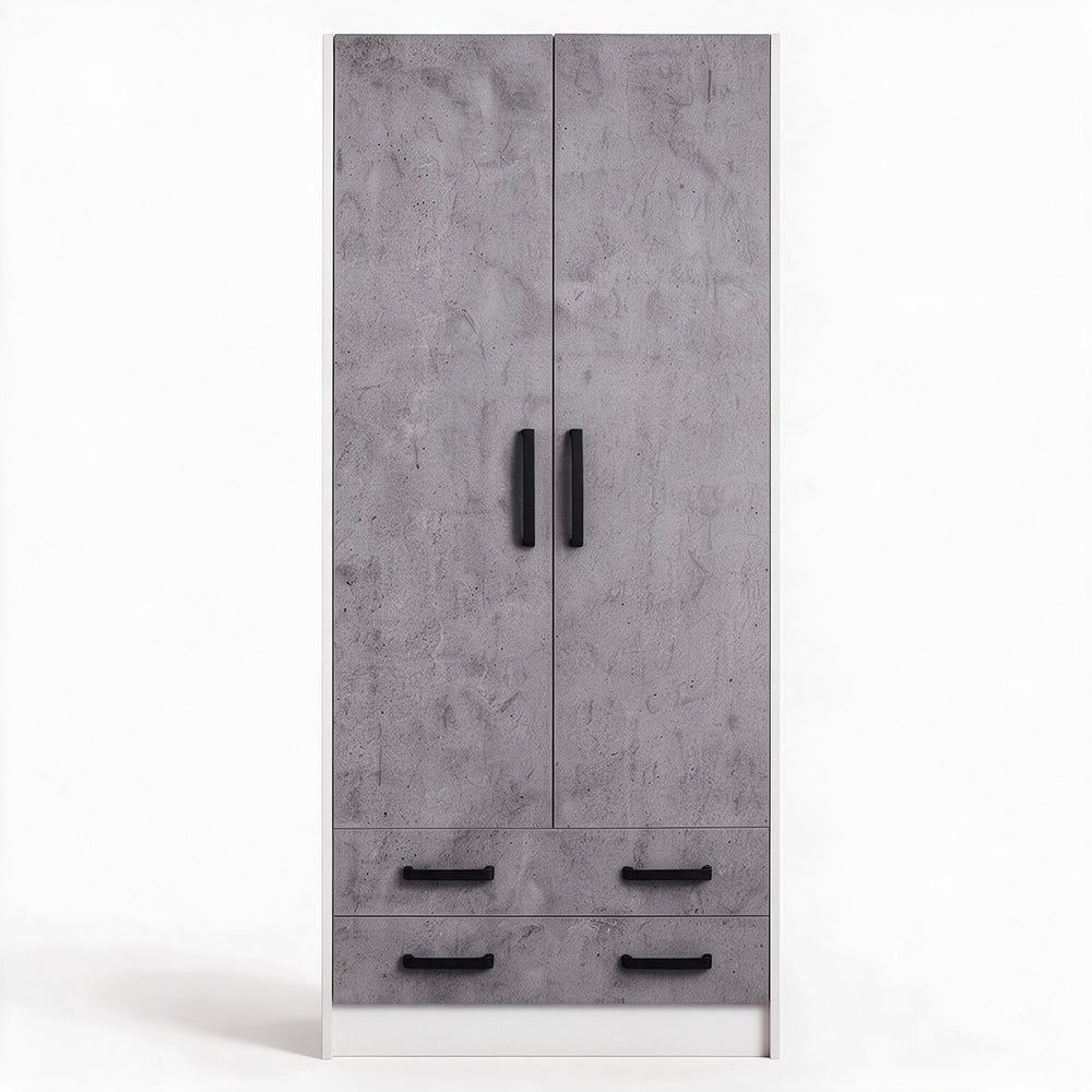 Armadio con due ante e due cassetti colore cemento 91x210H cm