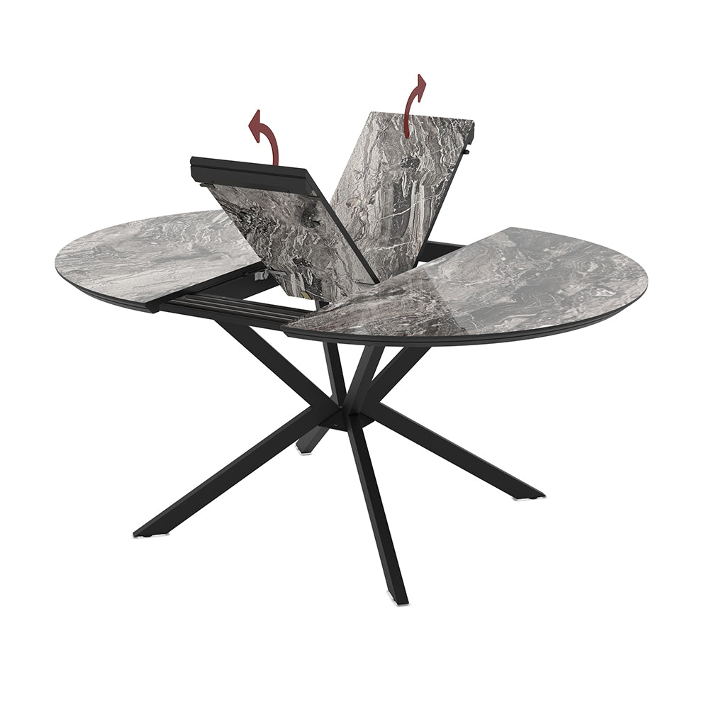 Tavolo rotondo allungabile piano effetto marmo nero arabesque lucido 126x126x76H Dobok