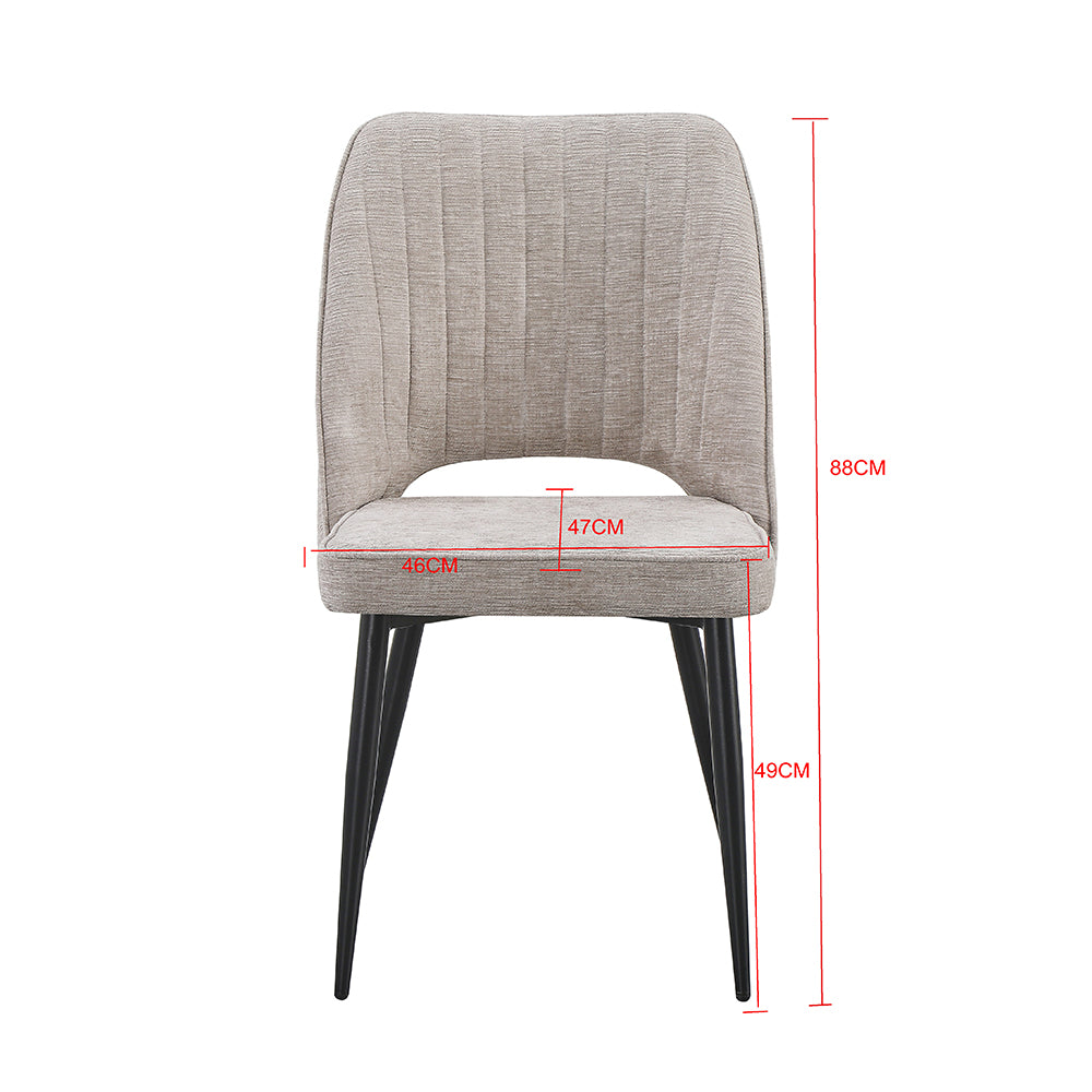 Set 4 sedie con schienale trapuntato a righe verticali e gambe in metallo nero colore grigio Naila