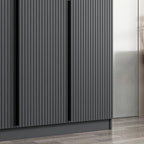 Armadio 3 ante battenti effetto cannettato antracite 135x52x210H Kale