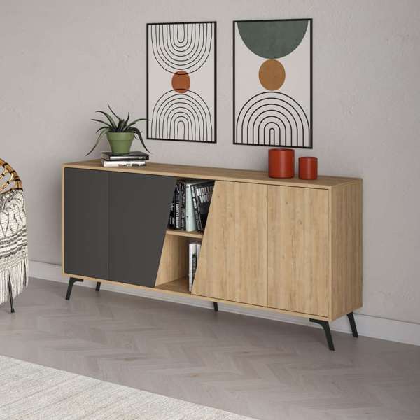 Madia con ante colore rovere e antracite 180 cm - Fiona