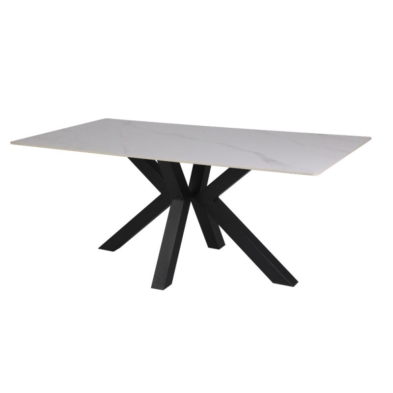 Tavolo con piano ceramica effetto marmo bianco lucido 180x90 cm - Solid