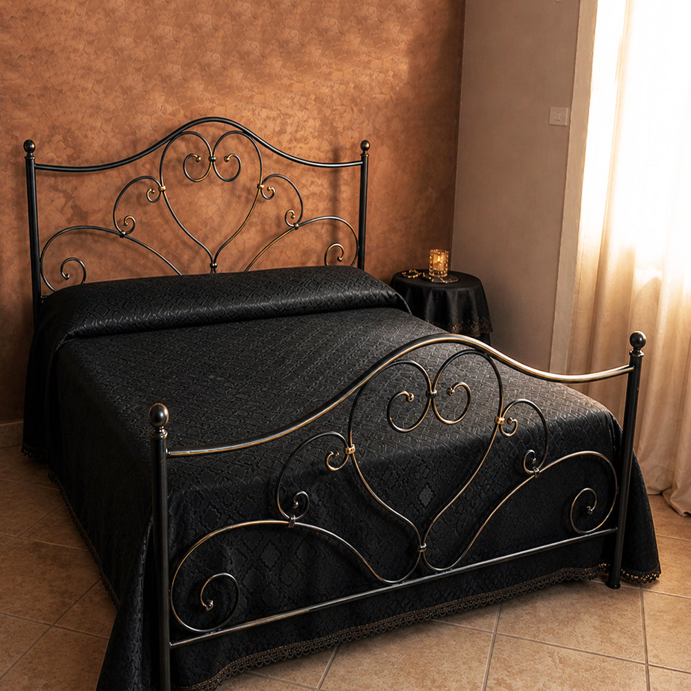 Letto una piazza e mezza struttura in ferro battuto colore nero oro - Papavero