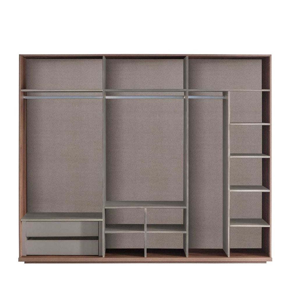 Camera da letto con letto contenitore e armadio con specchi colore beige e kaplan - Vega