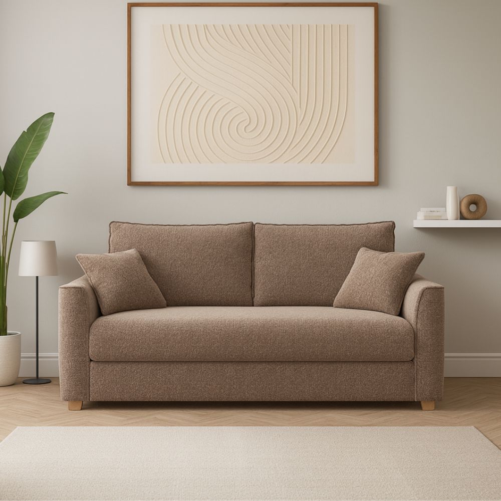 Divano 3 posti con letto estraibile e contenitore in tessuto tortora 180x93x97H Cosy