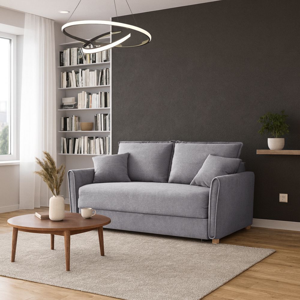 Divano letto 3 posti tessuto grigio 176x93x97H Cassie