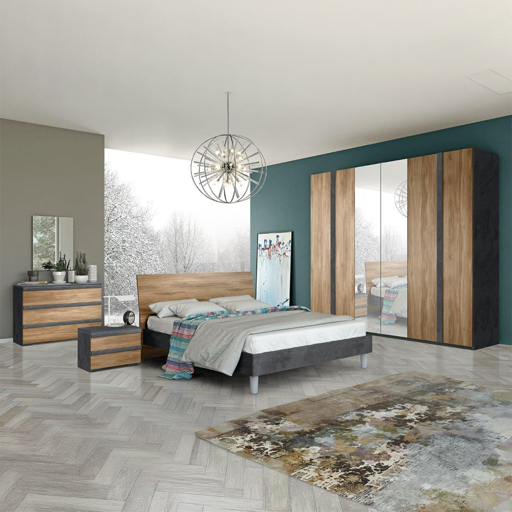 Camera da letto completa con armadio e letto colore noce dark - Borghese