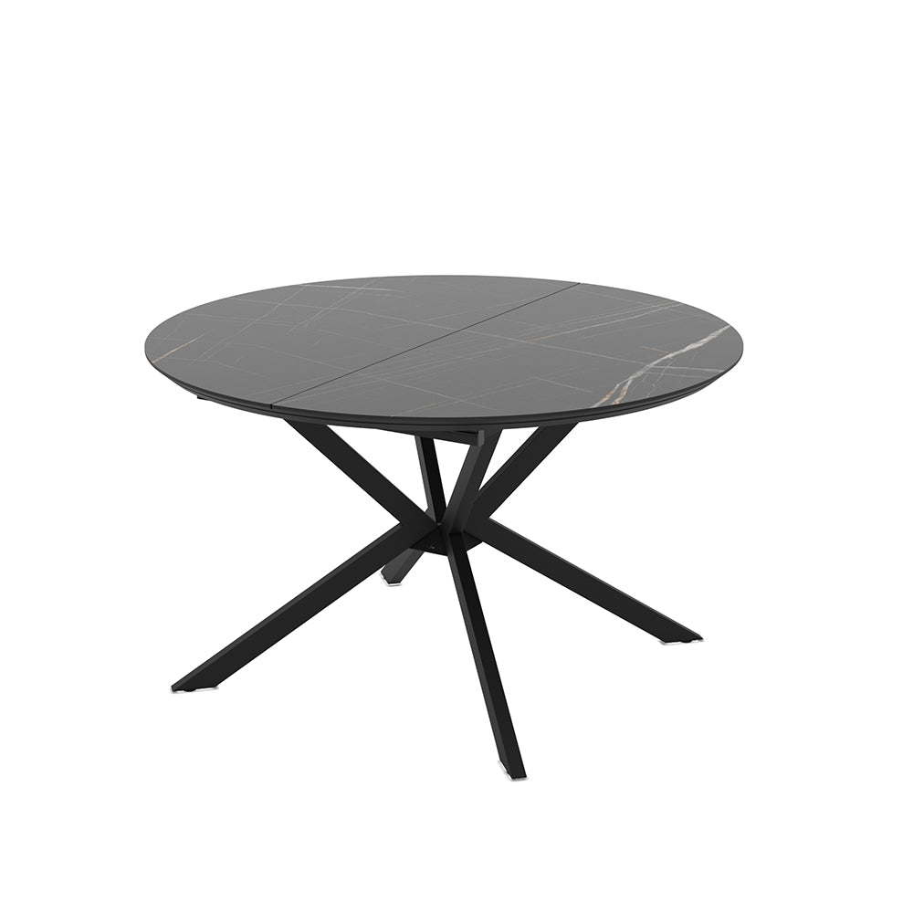 Tavolo rotondo allungabile piano effetto marmo nero con dettagli oro lucido 126x126x76H Dobok
