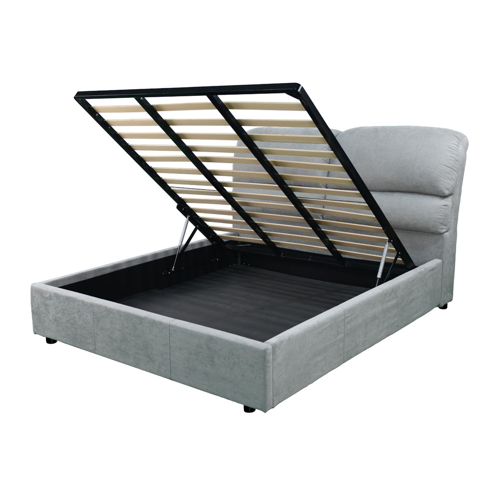 Doppelbett mit Bettkasten, Stoffbezug hellgrau - Sofaback