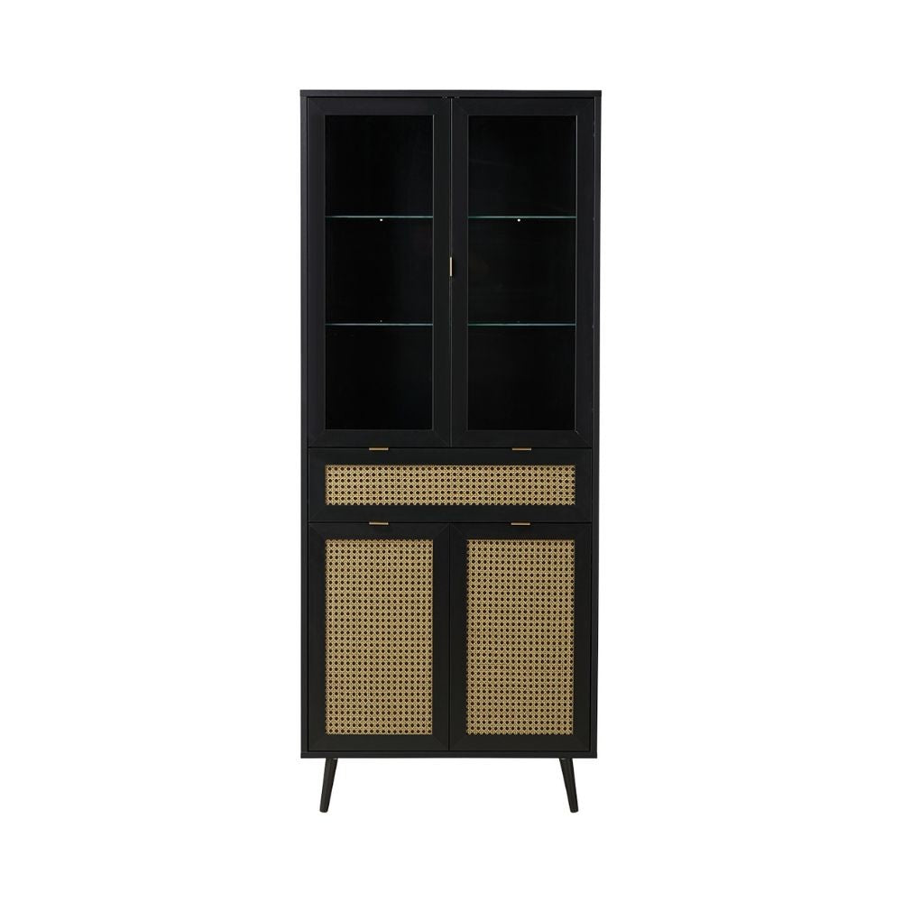 Vitrine 80x195h cm avec 4 portes et tiroir couleur noire avec façades effet cannage - Vienna52A