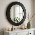 Specchio decorativo rotondo da parete 51x51 cm con cornice plissettata nera MR6043