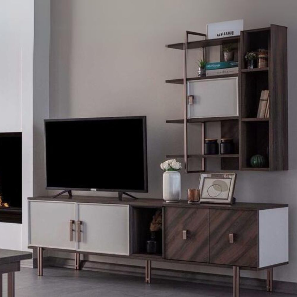 Mobile porta TV con ante finitura Mozambik spatolato 195x60H cm - Merlin
