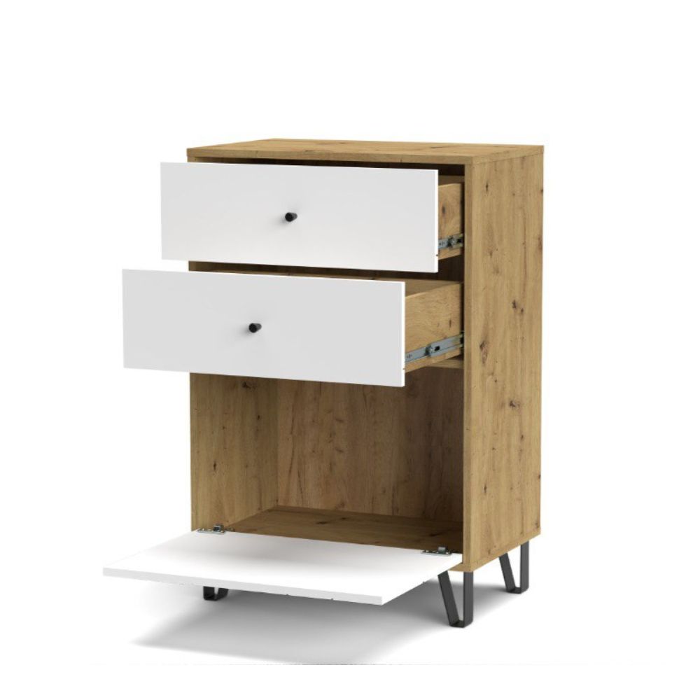Cassettiera 2 cassetti e anta BolloBO18 63.4x40x95.55H colore rovere bianco