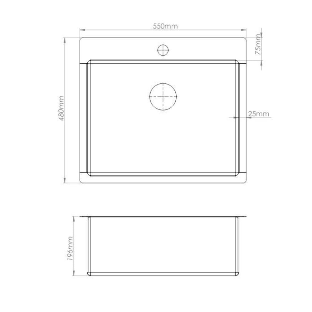 Lavello incasso monovasca 55x48x20H Samet SA3070 inox