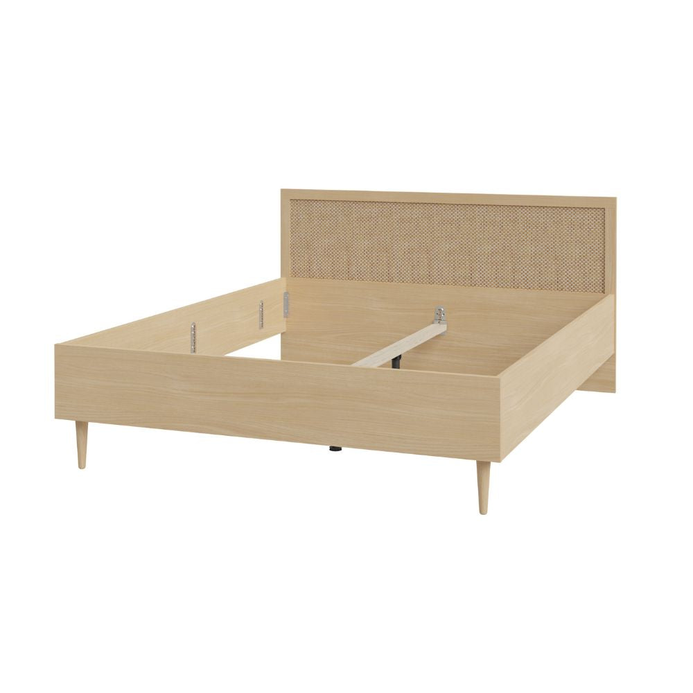 Letto matrimoniale con testiera effetto rattan colore rovere Livia
