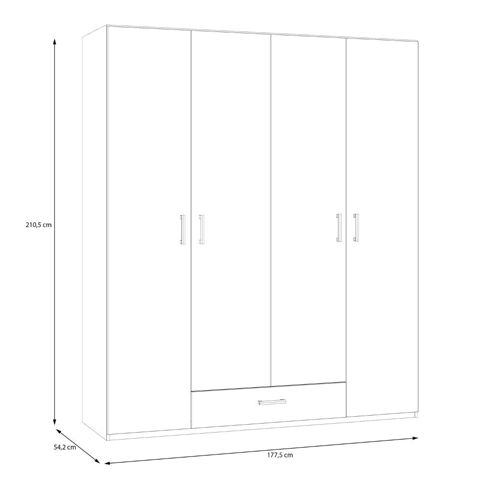 Armoire 4 portes 1 tiroir coloris blanc 177.5x54x210.5H Arcadia