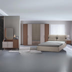Camera da letto con letto contenitore e armadio con specchi colore beige e kaplan - Vega
