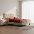 Letto matrimoniale con contenitore e testiera trapuntata colore beige - Cody