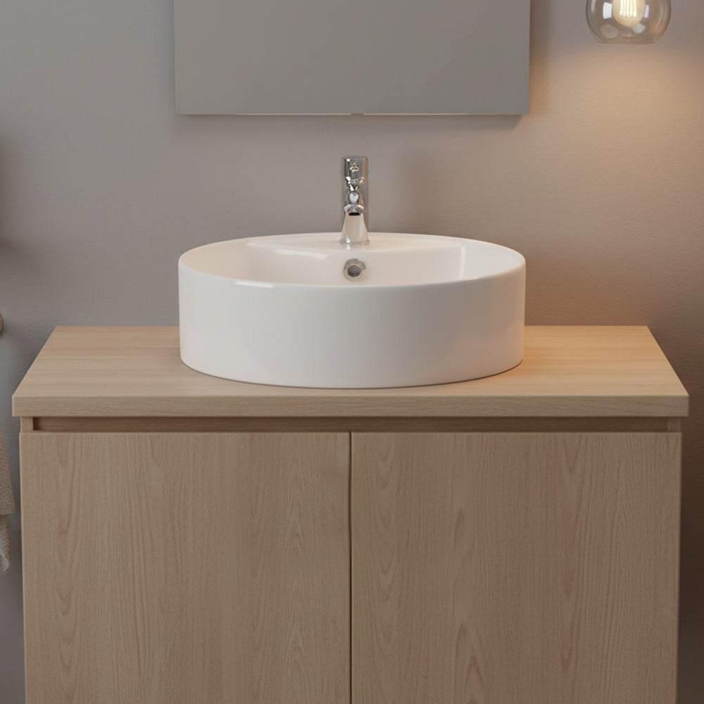 Rundes Aufsatzwaschbecken 1 Becken aus glänzend weißer Keramik 46x46 LAV618
