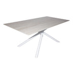 Tavolo fisso con piano effetto marmo travertino e struttura in metallo bianco stile Shangai 180x90 Corveo