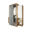 Guardaroba 150x184h cm in legno con ante e ripiani colore rovere e bianco - Krell