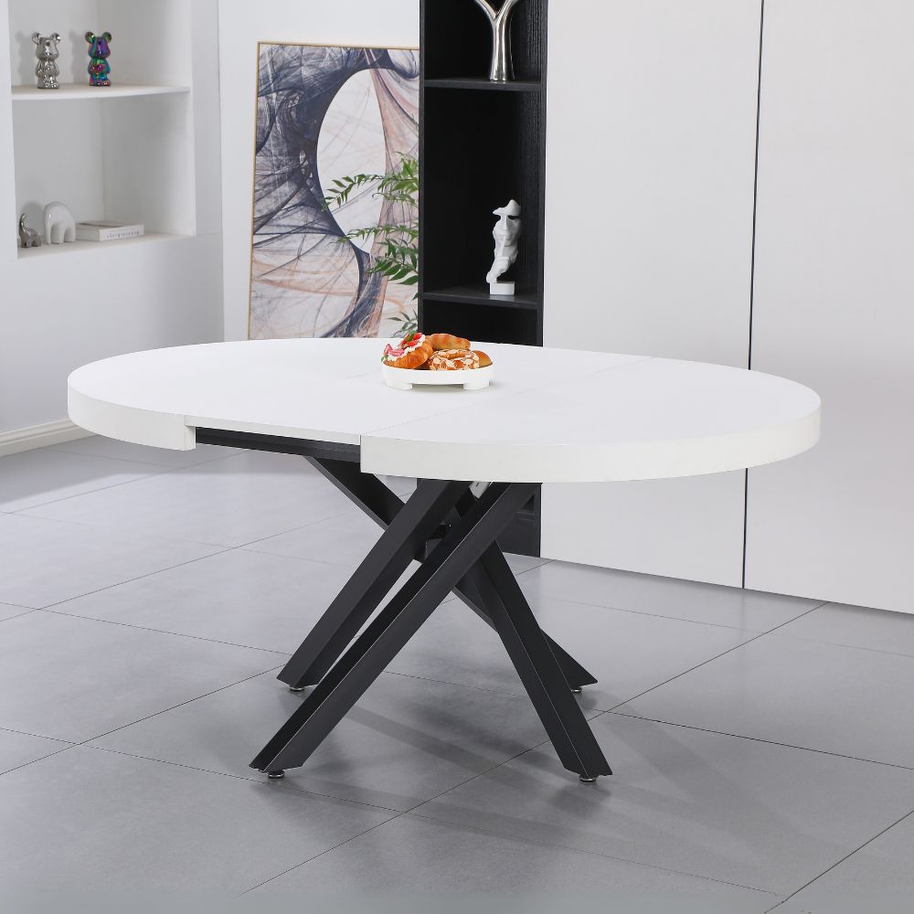 Tavolo rotondo allungabile con piano colore bianco opaco e gambe nere 120x75H cm - Mooni