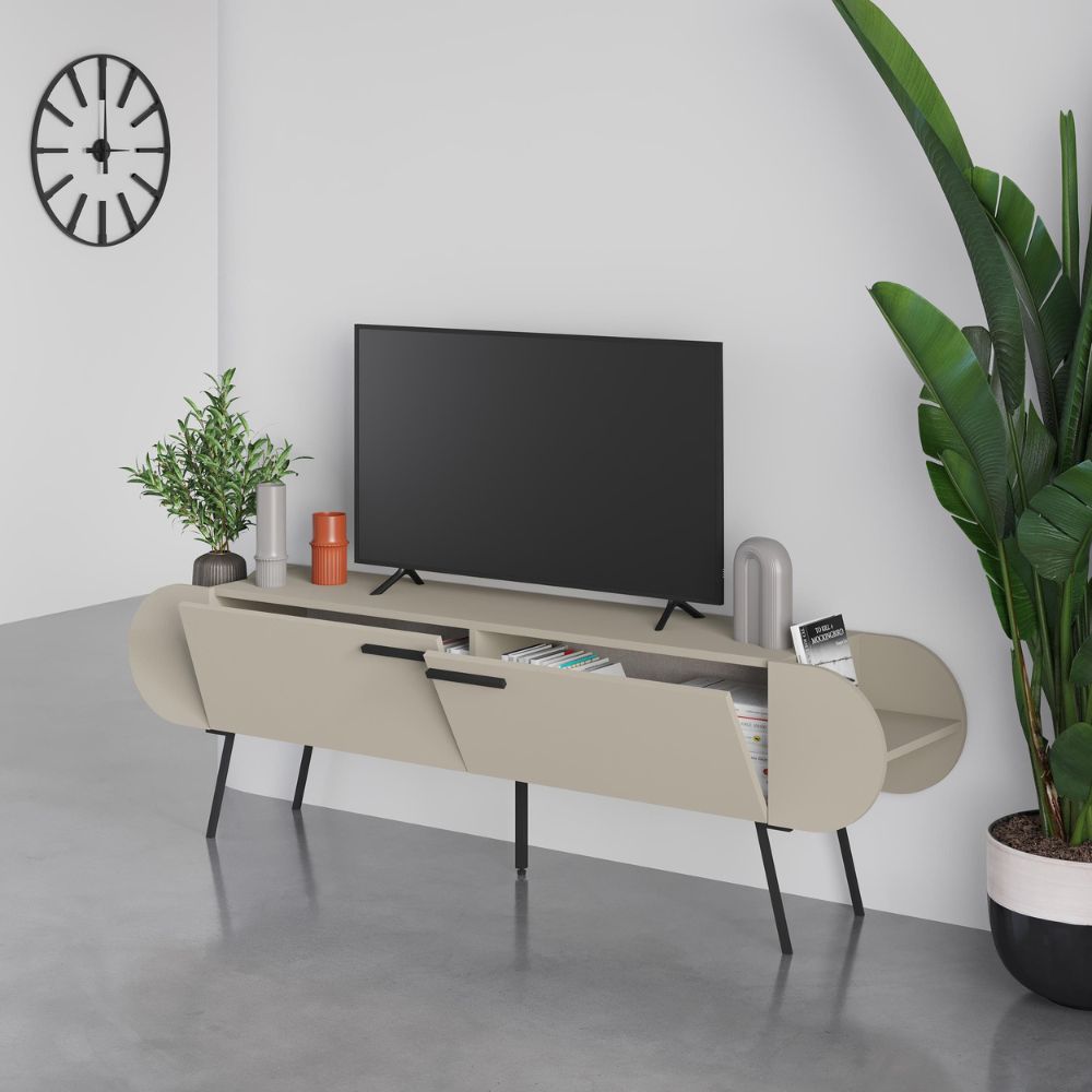Mobile porta tv due ante a ribalta e ripiani laterali colore cashmere 195 cm Capsule