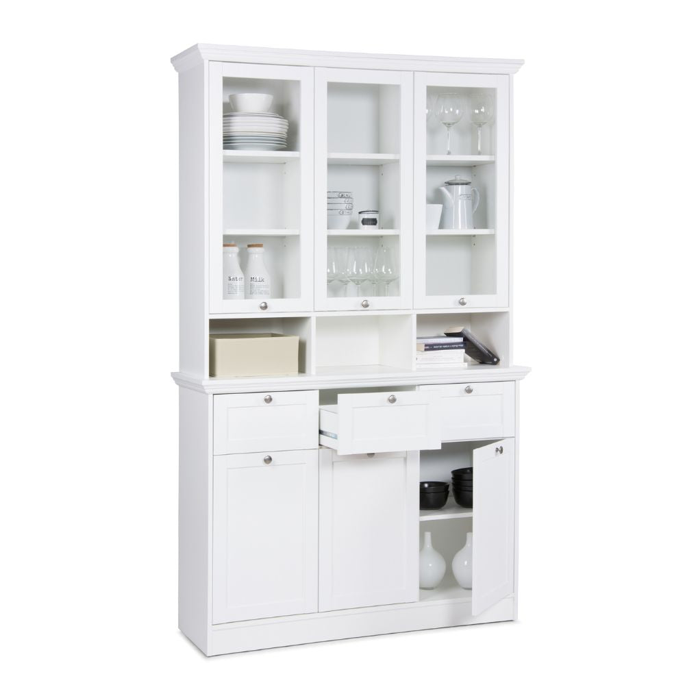Credenza con tre ante in vetro e tre cassetti colore bianco Landwood50
